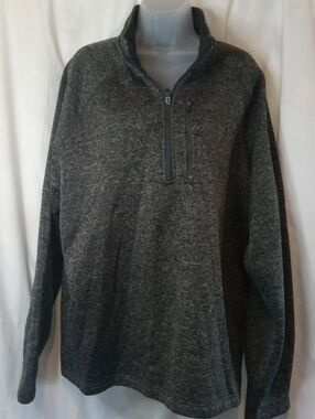 Eddie Bauer Men's Heather Charcoal Quarter-Zip Pullover Zip Chest Pocket Scandi